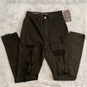 Fashion Nova Black High Waisted Distressed Ripped Jeans Size 13 Aphrodite Jeans